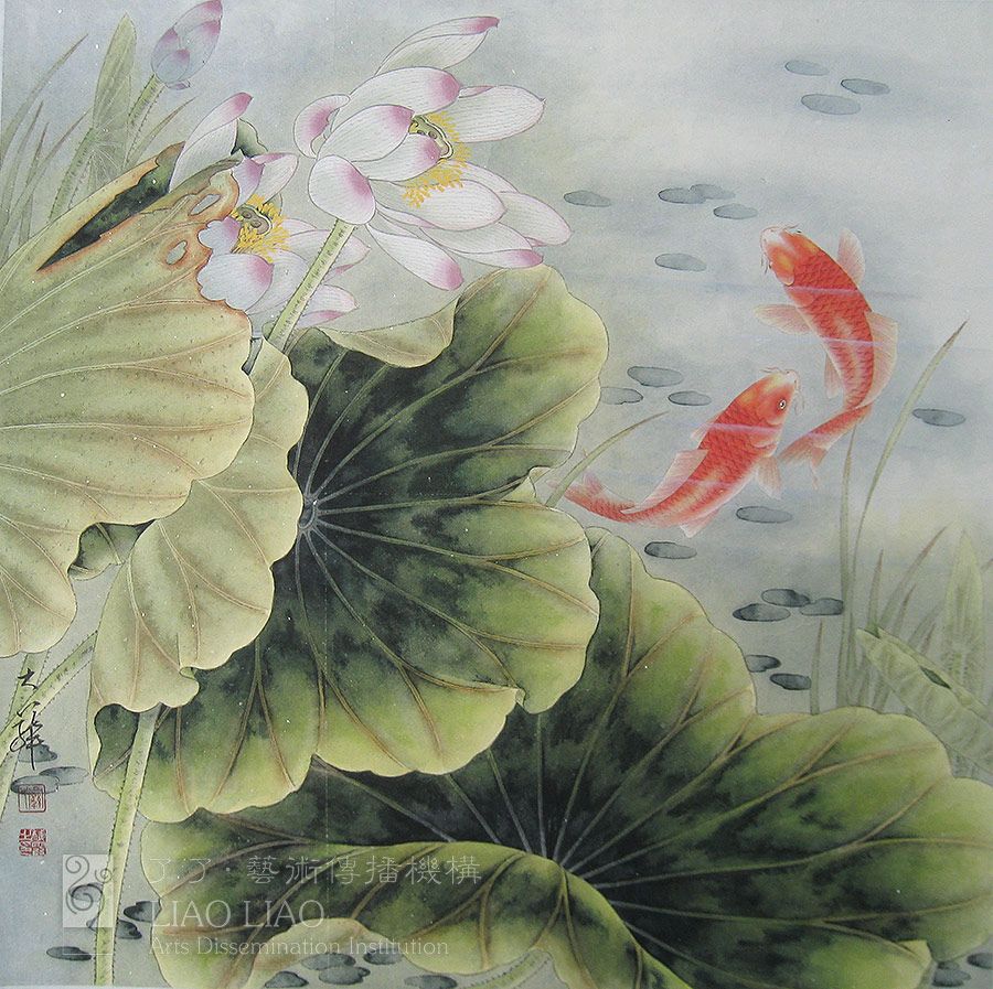 三尺斗30  《荷.鱼》  50×50cm