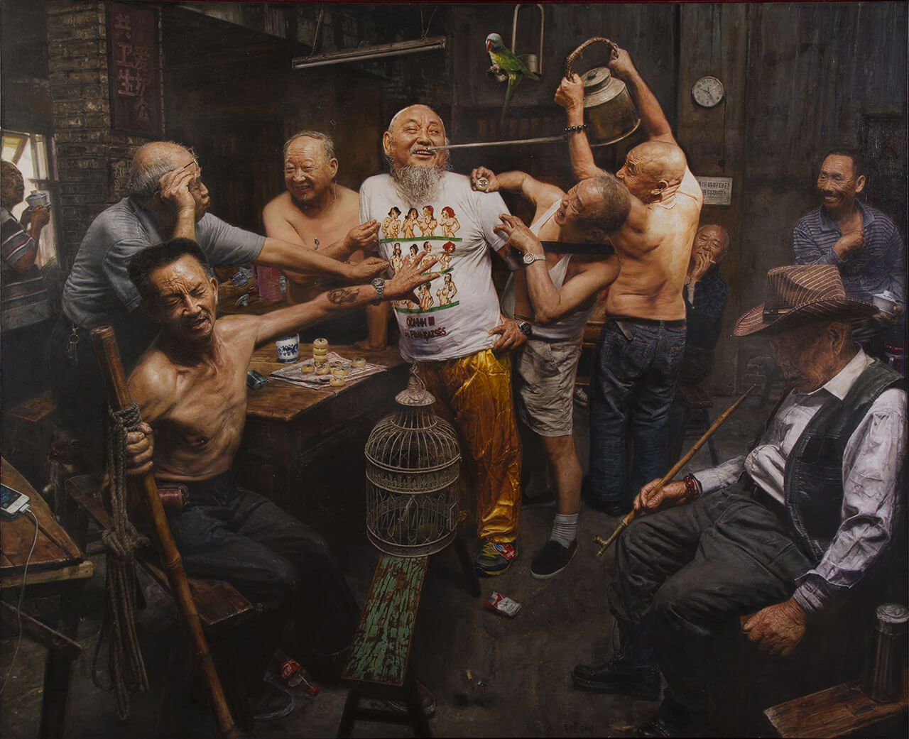 21.《茶馆系列—帅》200×165cm布面油画2014年（2014年，第十二届全国美术作品展，获奖提名作品）