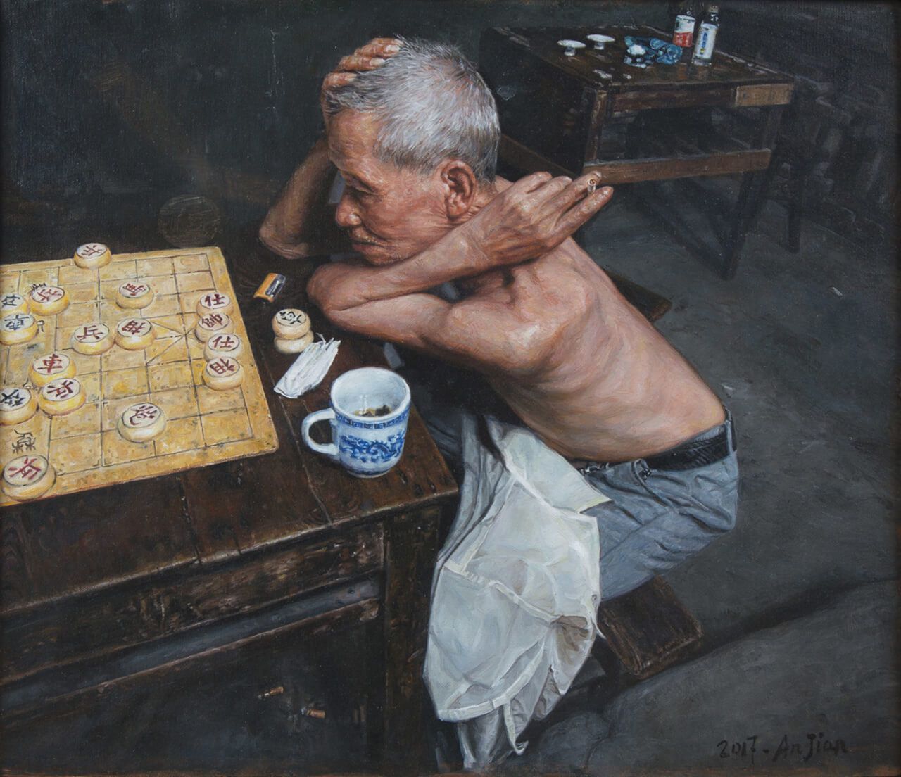 26《茶馆系列—光胴胴高手》51×44cm布面油画2016年