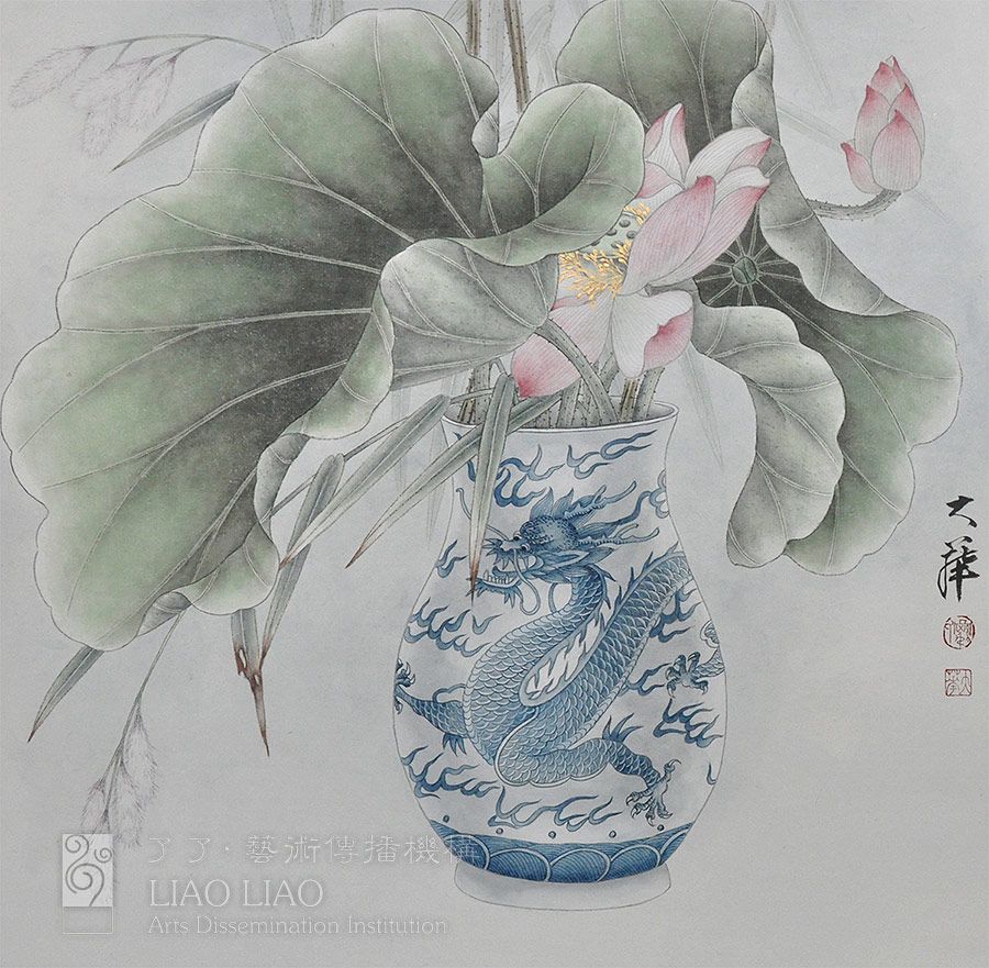 三尺斗36  《青花.荷》  50×50cm