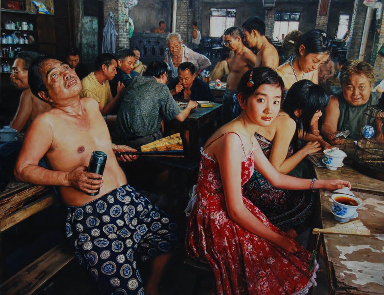 7《茶馆系列—七月的日子》180×140cm布面油画2007年