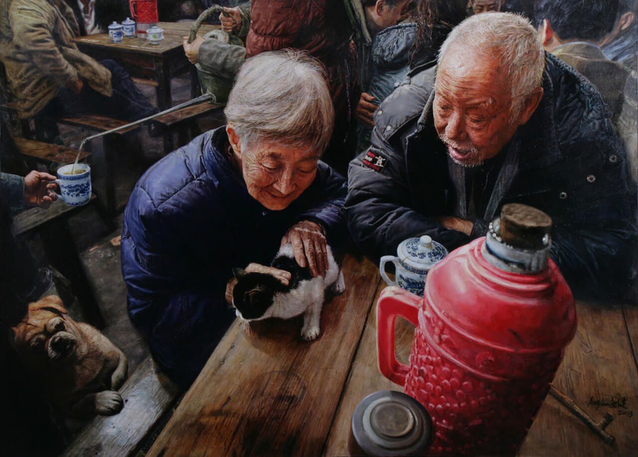 18《茶馆系列—温水瓶》 161×117.5cm布面油画2013年